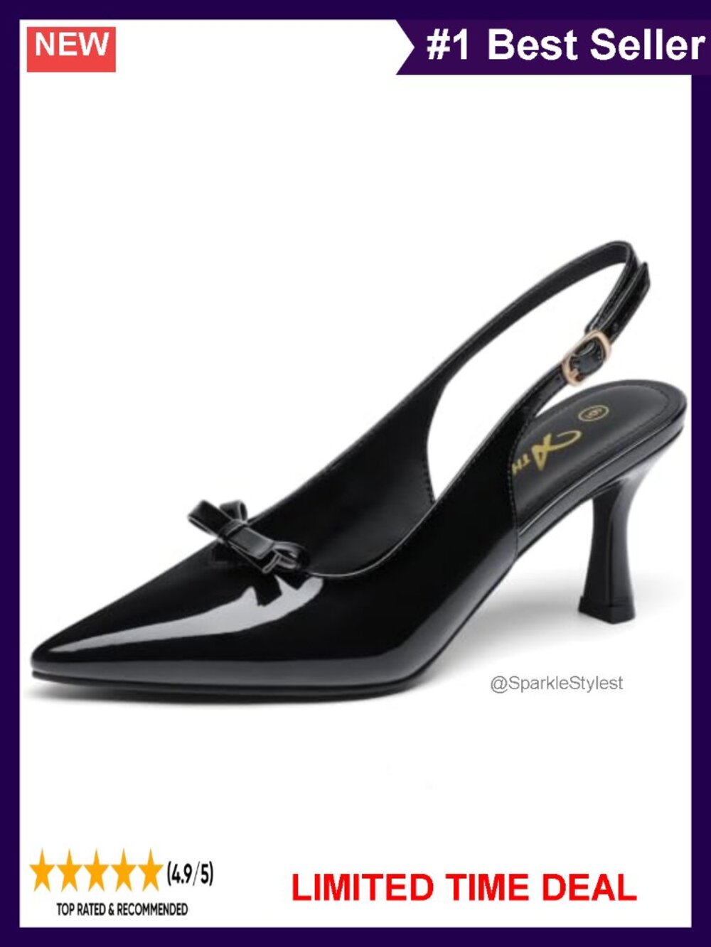 Women's Closed Toe Slingback Pumps Bow Dress Heels Pointed Toe Buckle Heels